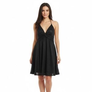 Express Black M Glitter Halter Dress Sleeveless Party Cocktail Size M Neck Tie